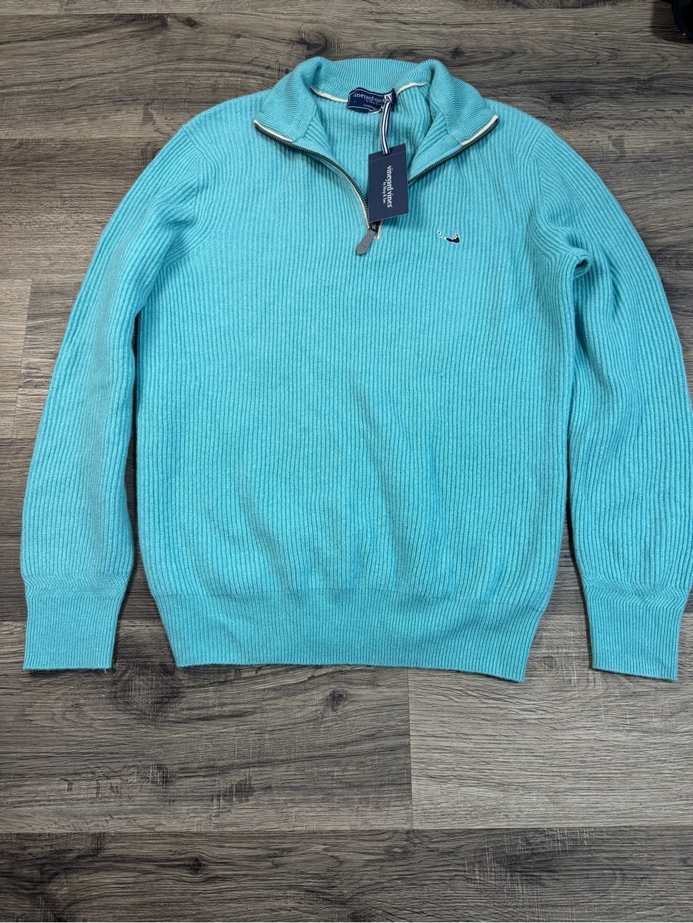 Vineyard Vines Men's Zip-Up Sweater 100% cashmere $328 retail  - Aqua Blue